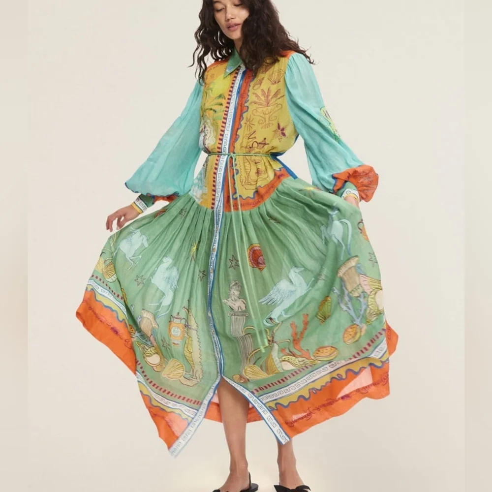 ALEMAIS surrealist summer ramie shirt dress - Picture 2 of 16